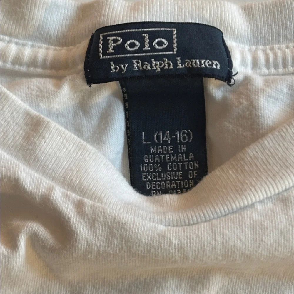 Ralph Lauren White Polo Shirt Boys Long Sleeve White POLO Logo T Shirt Large - Picture 7 of 17